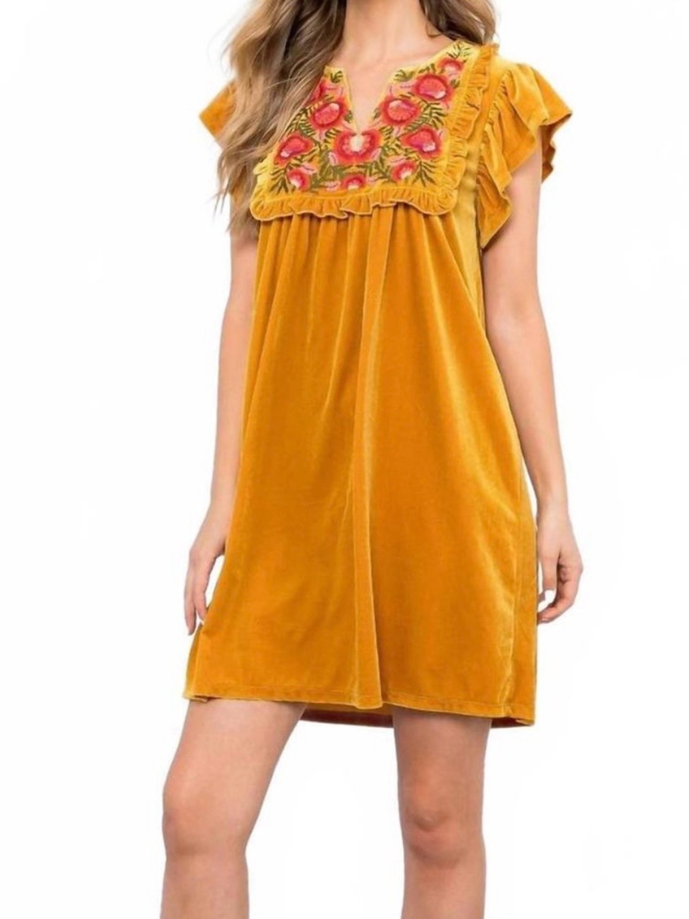 New THML Fall Feels Velvet Shift Dress Embroidered
